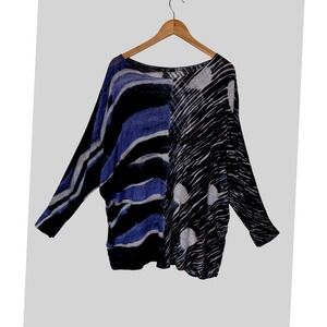 Nic+Zoe Abstract Stripe Lightweight Knit Sweater 1X Purple Linen Blend Relaxed